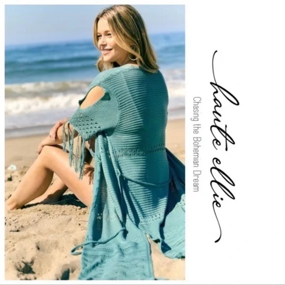 Davi & Dani Teal Open-Knit Beach Cover-Up - Picture 2 of 10